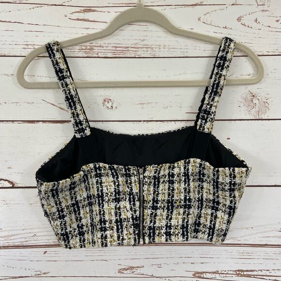 Windsor S White Black Plaid Tweed Knit Square Neck Crop Tank Top - Picture 4 of 7